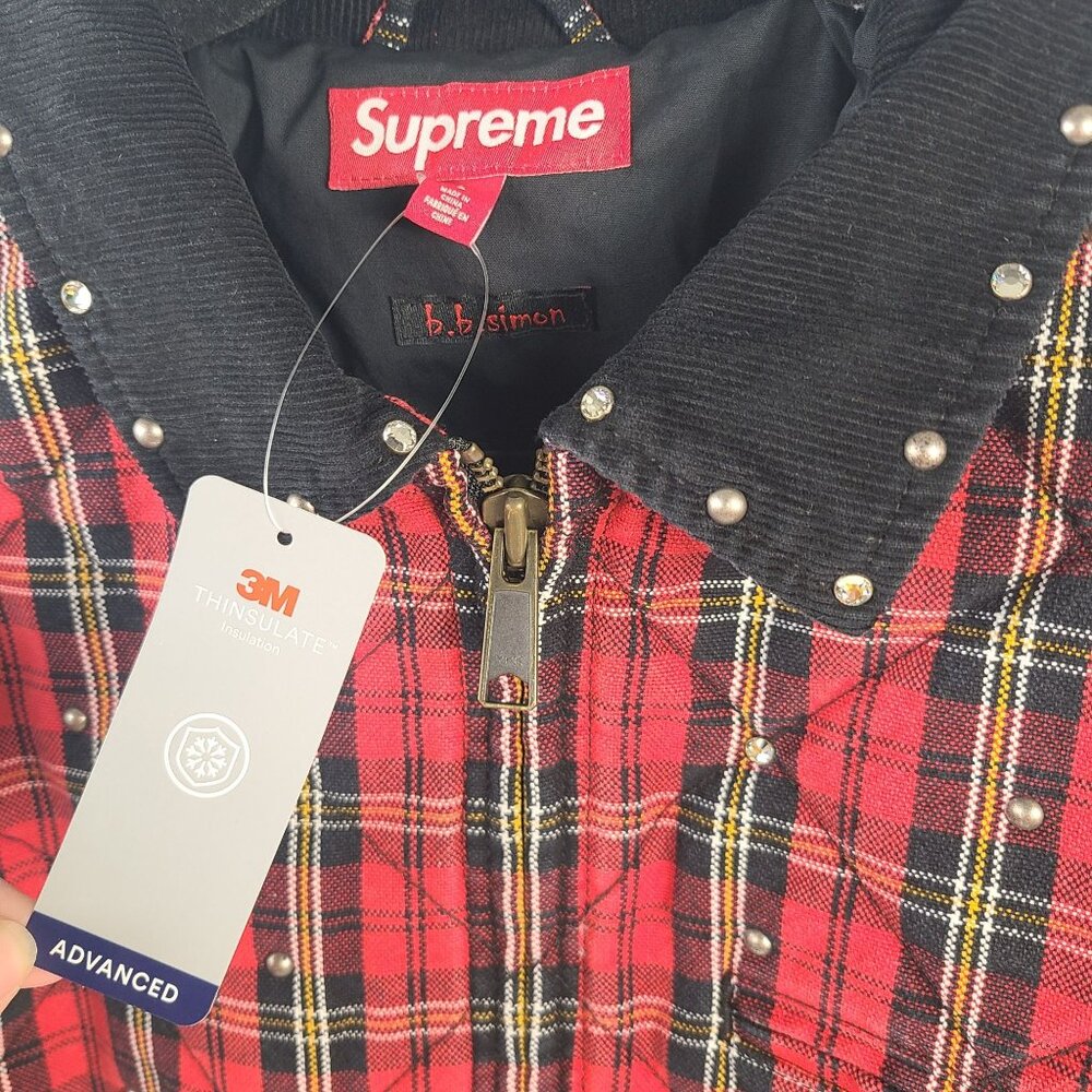 NWT Supreme x B.B. Simon Quilted Red Plaid Work Jacket w/ Studded Collar Sz L - Picture 3 of 16